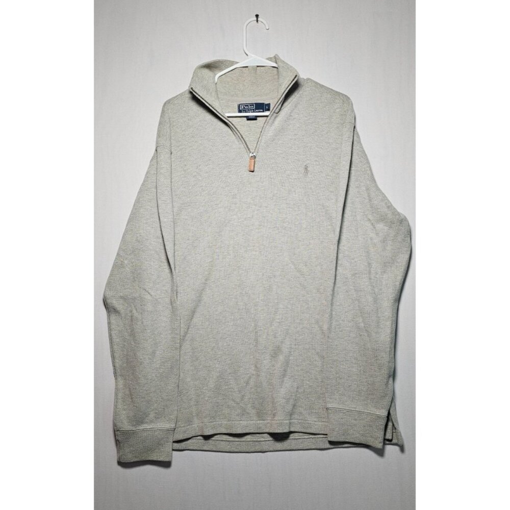 Ralph Lauren Polo Sweater Men's Large Gray Pullover 1/4 Zip Sweatshirt